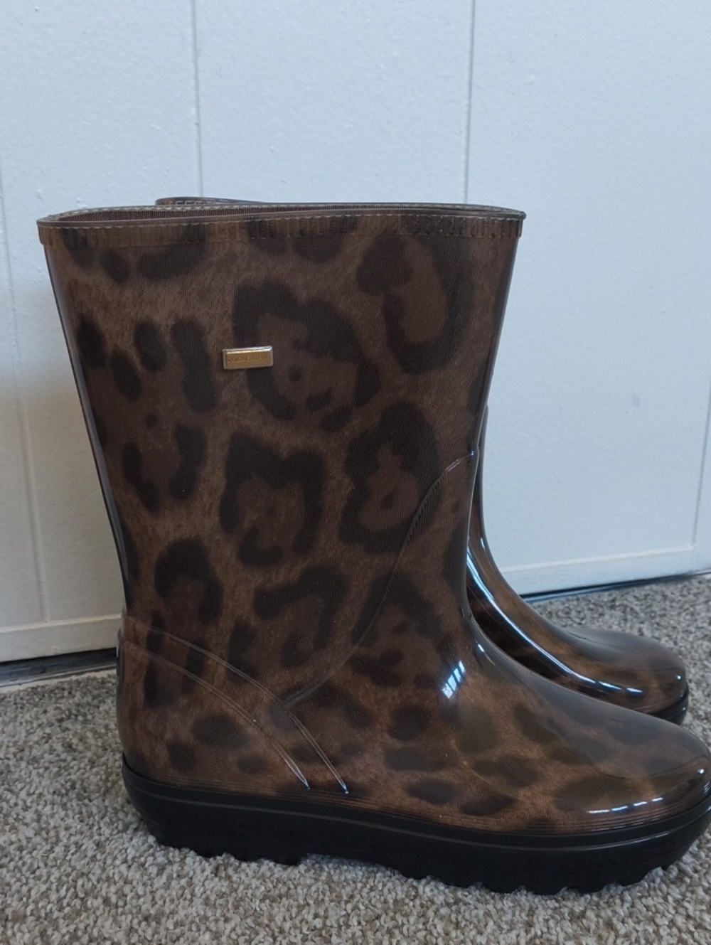 Dolce & Gabbana Brown Leopard-Print Women's Rain Boots